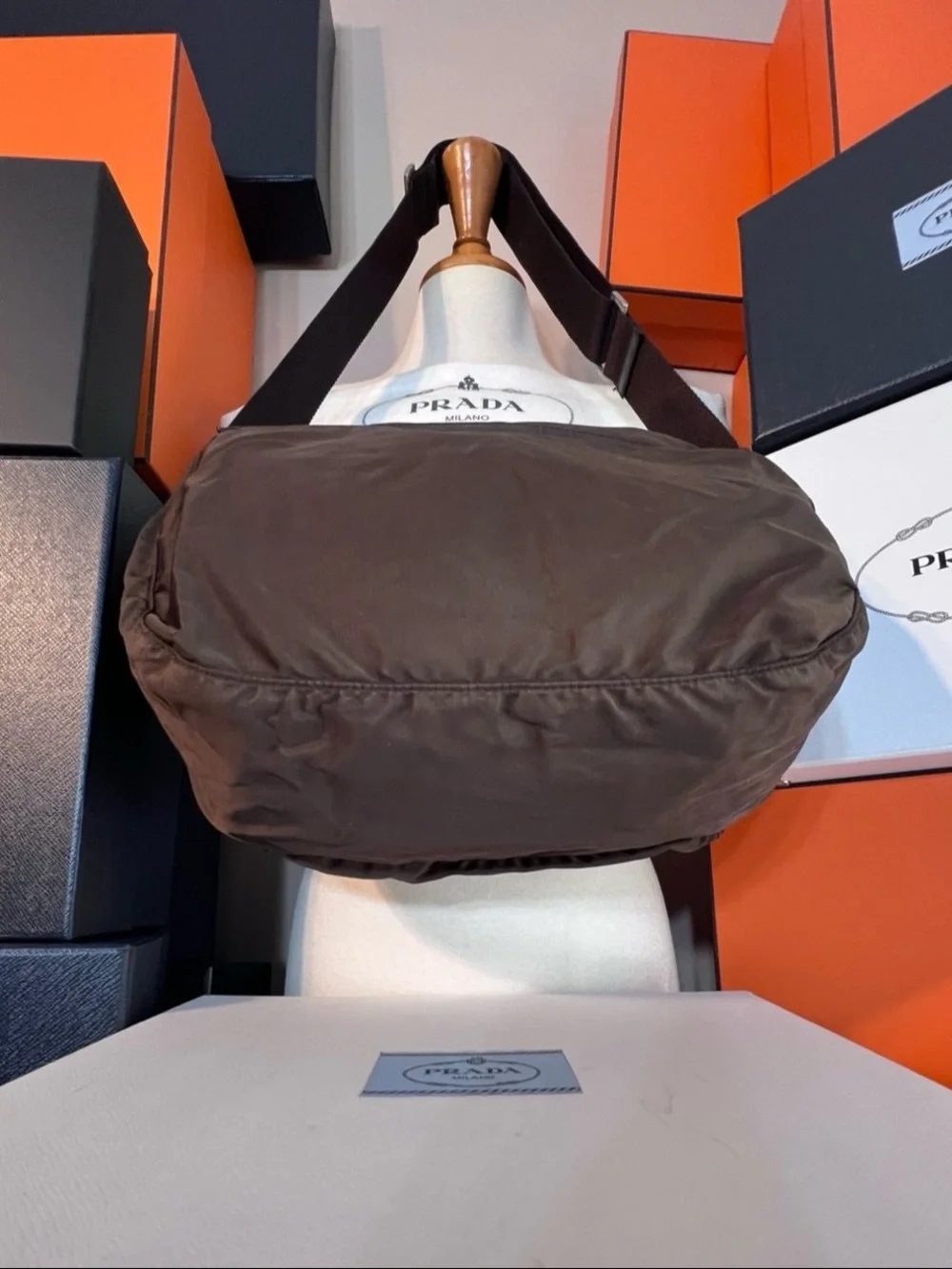 Prada Dark Brown Nylon Crossbody Messenger Bag